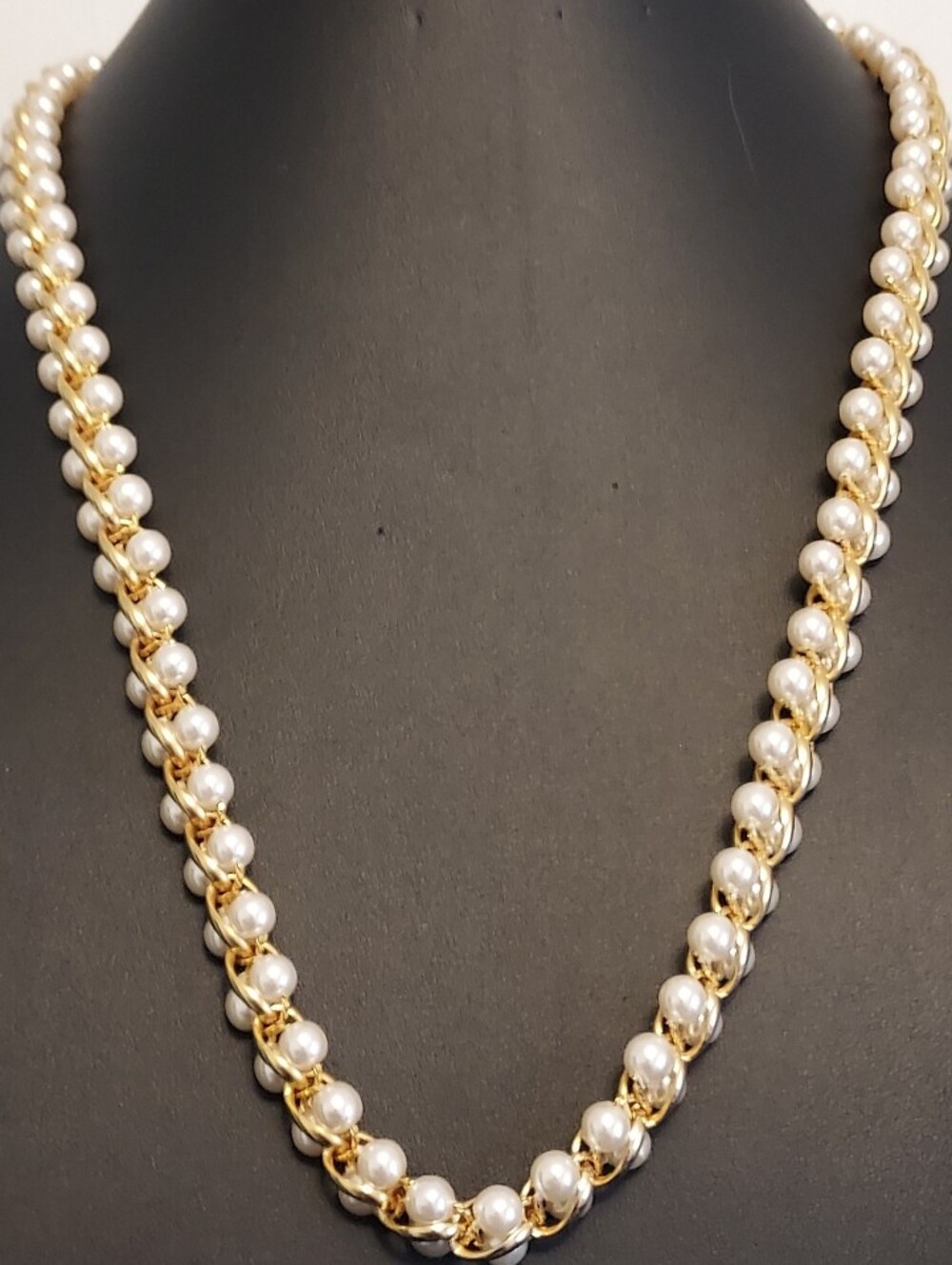 Vintage Interwoven Gold Chain & Faux Pearl Statement Necklace